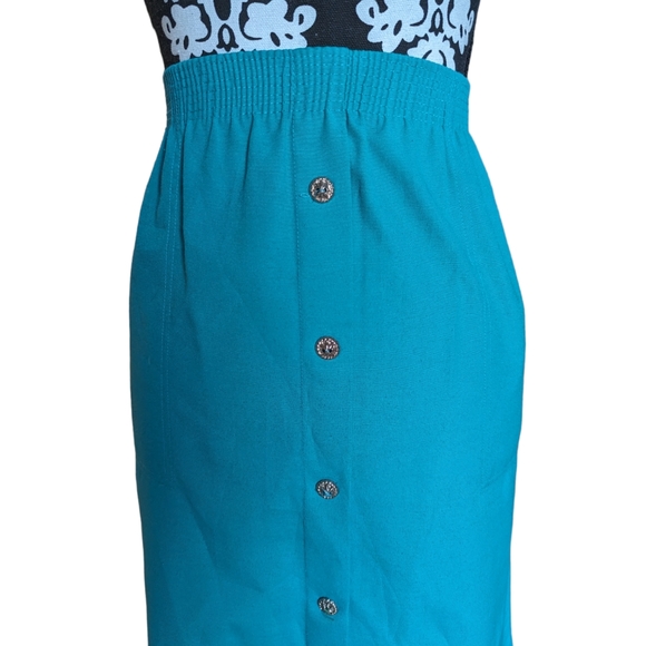 🌻2 for $20 | Vintage Teal Midi Skirt with Pockets & Elastic Waist - Picture 2 of 9